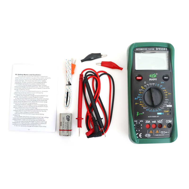 DY2201 Digital Automotive Multifunction Multimeter Auto Car Overhaul Tool with Input Automatic Plugging System